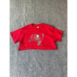 NFL Tampa‎ Bay Buccaneers Red Cropped Graphic T-Shirt Womens XL Raw Hem